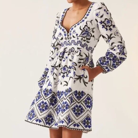 Anthropologie Dresses & Skirts - Anthropologie Hand Emilio Periwinkle Sweetheart Dress Size 8 embroidered